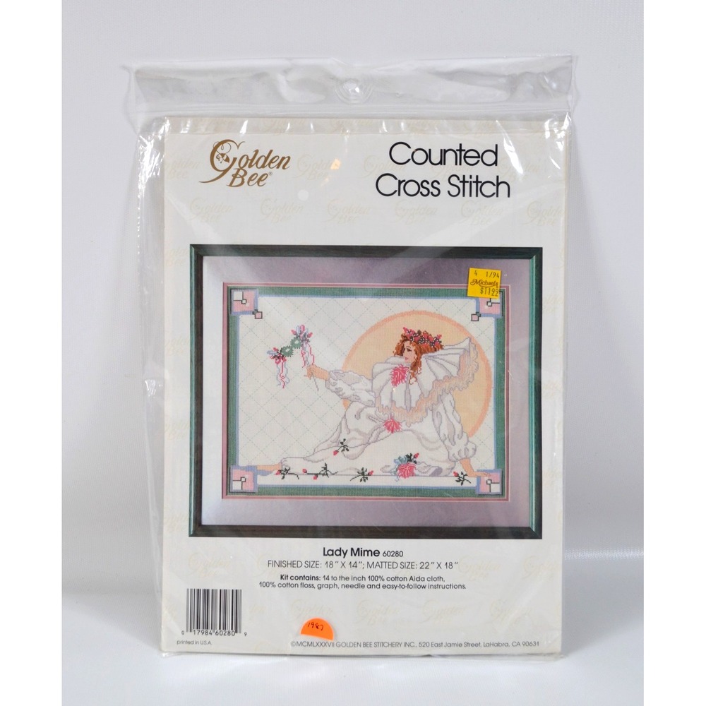 Vtg 1987 Golden Bee Counted Cross Stitch Kit " Lady Mime "‎ #60280 NEW Sealed